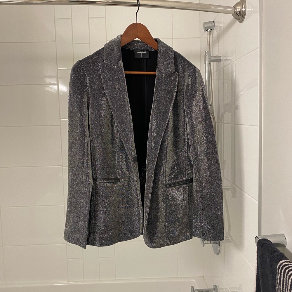 Tahari Metallic Silver Women's Blazer - Picture 2 of 6